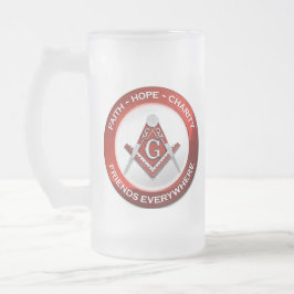 De Cristal Esmerilado Taza Escarchada Masónica Roja
