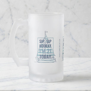 De Cristal Esmerilado Taza Escarchada para Cumpleaños 21 Sip Sip Hurra N