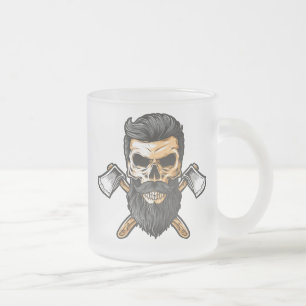 De Cristal Esmerilado Taza Hacha Cruzada Cráneo Barbudo Leñador