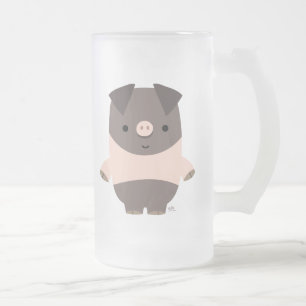 De Cristal Esmerilado Taza helada cerdo fuerte del dibujo animado