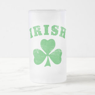 De Cristal Esmerilado Taza irlandesa del trébol