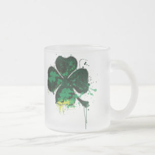 DE CRISTAL ESMERILADO TAZA PINTADA DEL TRÉBOL
