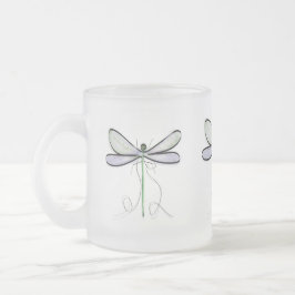DE CRISTAL ESMERILADO UNA TAZA ESCARCHADA CON UNA LIBÉLULA SIMPLE