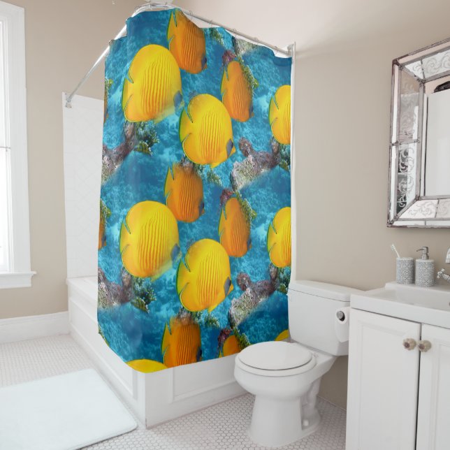 De Ducha Amarillo Tropical Fish Beach Ocean Shower Cortina (In situ)