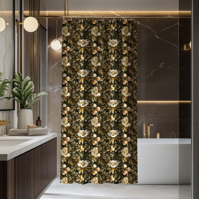 De Ducha Cortina Botánica Elegante Verde Salvia Estampado e (Elegant Botanical Curtain Sage Green Gold Print)