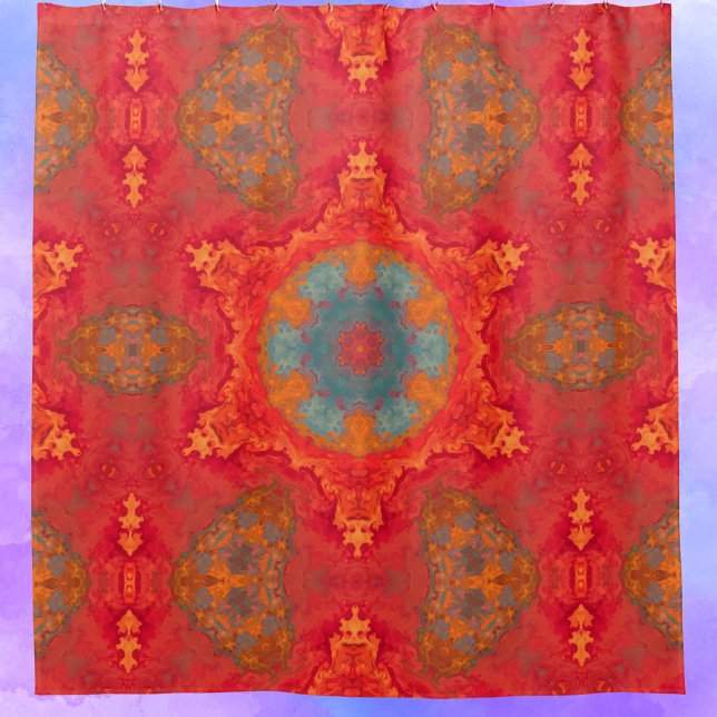 De Ducha Cortina hippie psicodélica roja y Verde azulada (Subido por el creador)