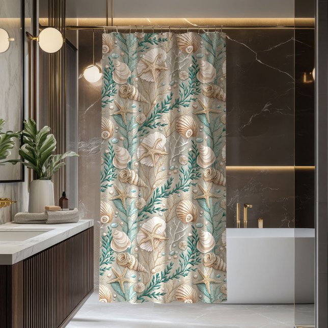 De Ducha Cortina Marina Marrón Claro y Azul Playa (Maritime Curtain Light Brown and Blue Beach Look)