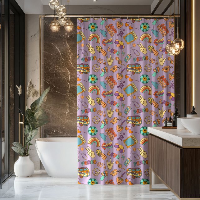 De Ducha Cortina Retro Boho Groovy Pastel Baño Vibes (Boho Groovy Curtain Retro Pastel Bath Vibes)