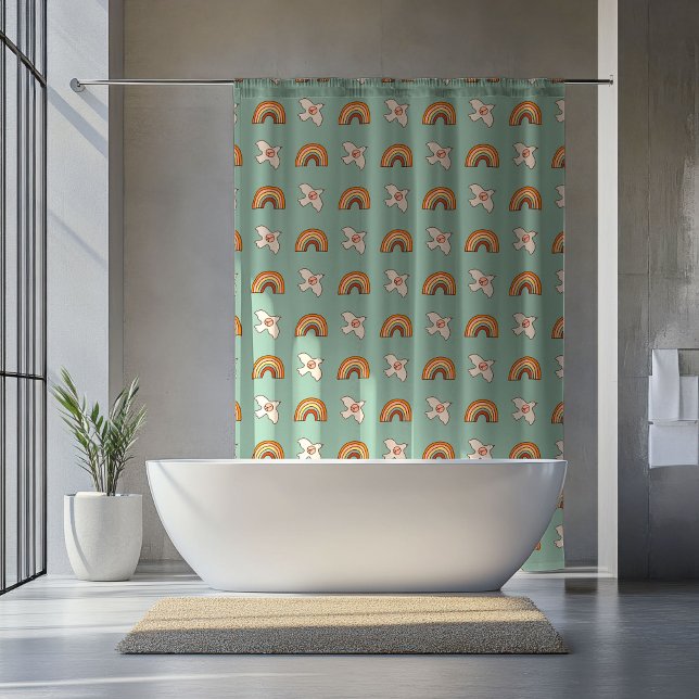 De Ducha Cortina Retro Pastel 70s Vibraciones Groovy Terros (Retro Pastel Curtain 70s Groovy Earthy Vibes)