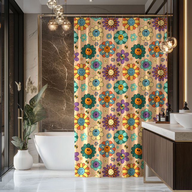 De Ducha Cortina Retro Pastel Funky 70s Estilo Baño (Retro Pastel Curtain Funky 70s Bathroom Style)