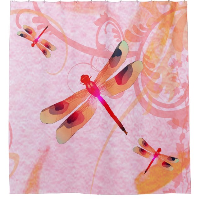 De Ducha Dragonflies On Pink Shower Cortina (Anverso)
