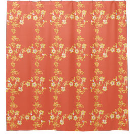 De Ducha Naranja Hibiscus Print Shower Cortina
