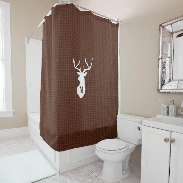 De Ducha Rustic Lodge Cabin Deer Monogrammed Shower Cortina (In situ)