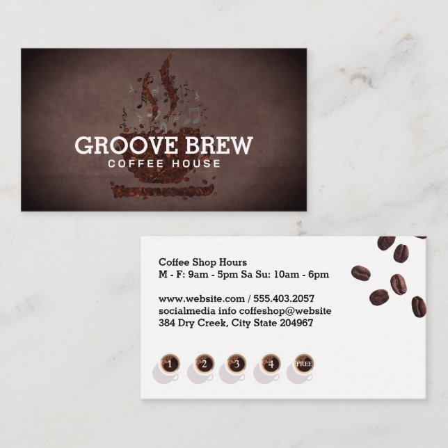 De Fidelización Coffee Cup Beans | Tarjeta Punch (Anverso / Reverso)