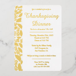 Dé gracias Relieve metalizado Invitación de hojas 