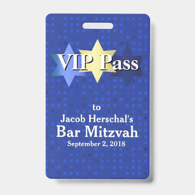 De Identificación Azul con Stars Bar Tarjeta Fiesta VIP Mitzvah (Anverso)