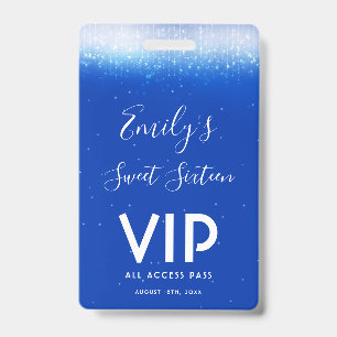 De Identificación Glam Royal Blue Sweet 16 Invitación Tarjeta VIP pa