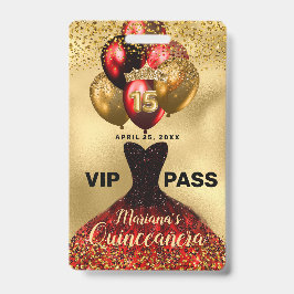 De Identificación Tarjeta VIP Glam Gold Purpurina Vestido Rojo Quinc