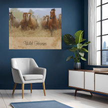 Caballos salvajes corriendo lienzo falso equino