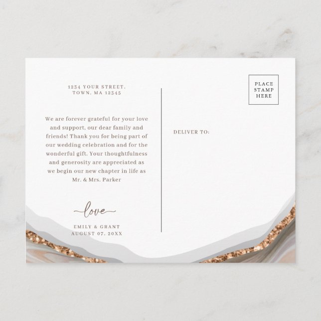 De Invitación Agate Stone Marble Gracias postal (Reverso)