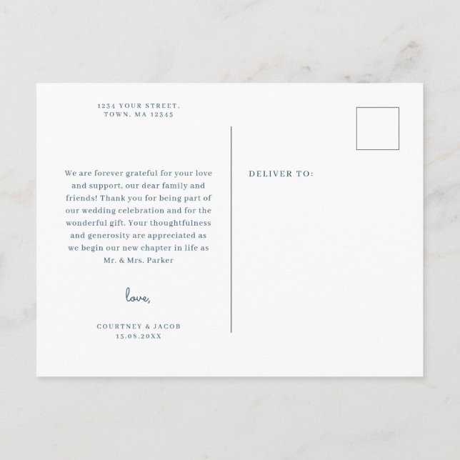 De Invitación Azul y color rosa acuarela gracias postal (Reverso)