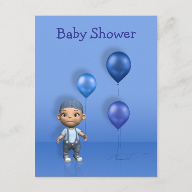 De Invitación Bebé y globos azules - postal Baby Shower (Anverso)