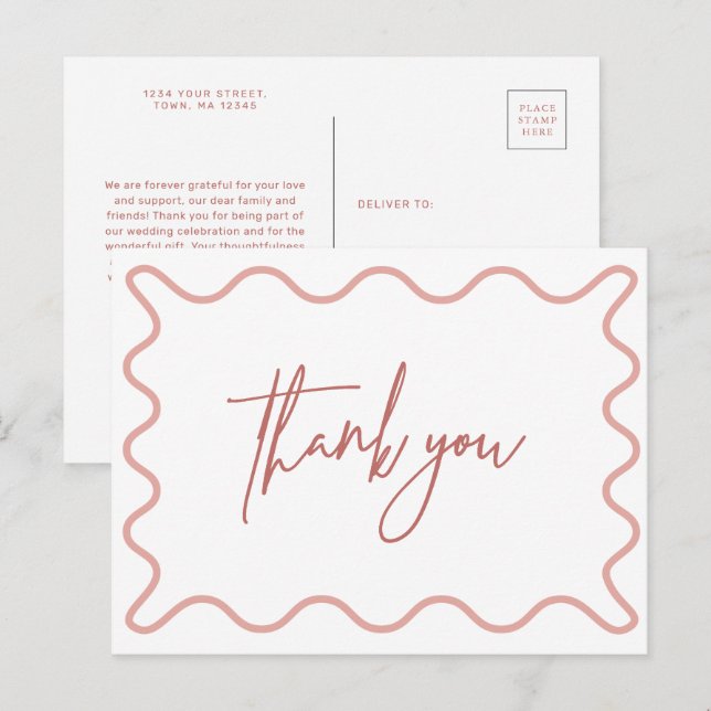 De Invitación Borde ondulado rosa Gracias postal (Anverso / Reverso)