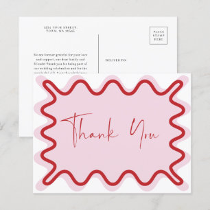 De Invitación Borde ondulado rosado rojo Gracias postal