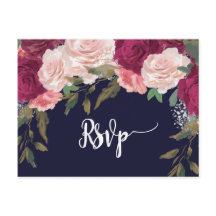 burgundy florals boda rsvp postal marina