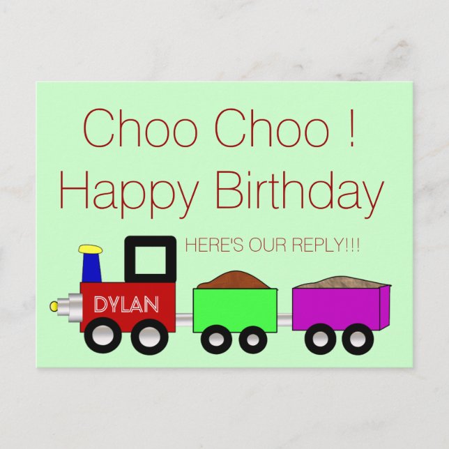 De Invitación Choo Choo Feliz Cumpleaños!! postal RSVP (Anverso)