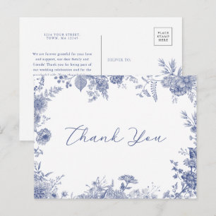 De Invitación Elegante Toile French Blue Gracias postal