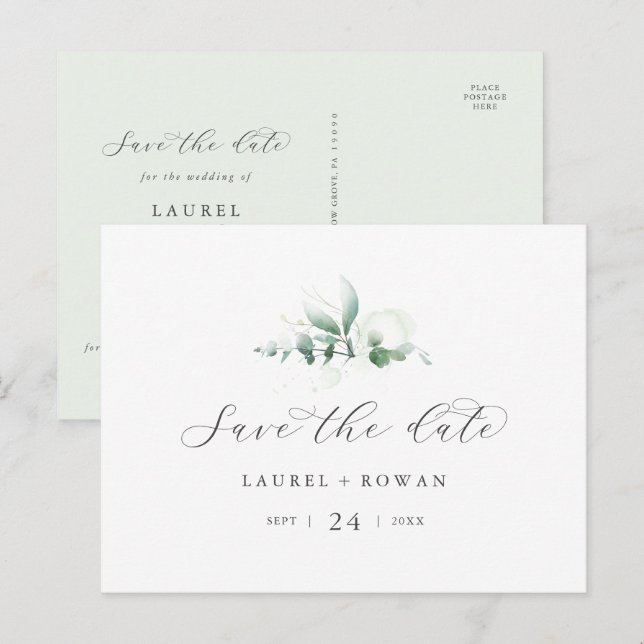 De Invitación Elegante vegetación horizontal Guardar la postal d (Anverso / Reverso)