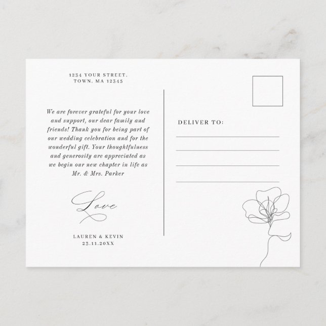 De Invitación Flor dibujada a mano ilustrada gracias postal (Reverso)