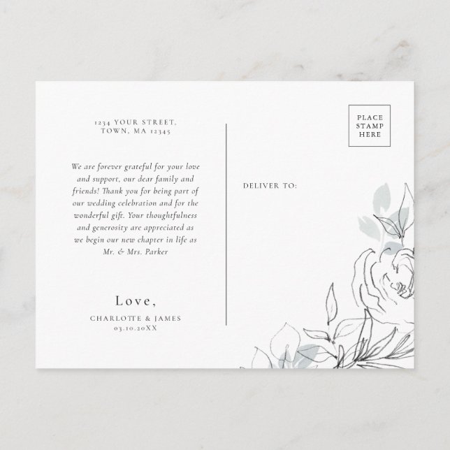 De Invitación Ilustracion botánico Gracias postal (Reverso)