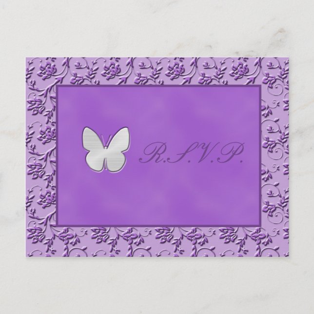 De Invitación Mariposa plateada en postal Purple R.S.V.P. (Anverso)