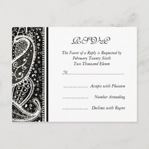 De Invitación Patrón Paisley Bl. Y Wh. Postal RSVP