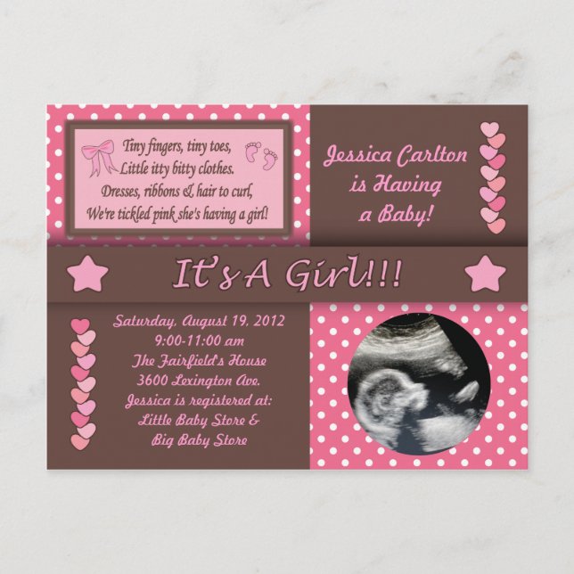 De Invitación Postal Baby Shower chica (Anverso)