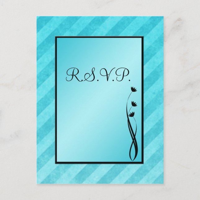 De Invitación Postal Black and Aqua Stripe R.S.V.P (Anverso)