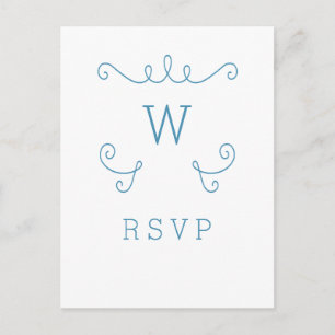 De Invitación Postal Blue Whimsical Flourier Monograma RSVP