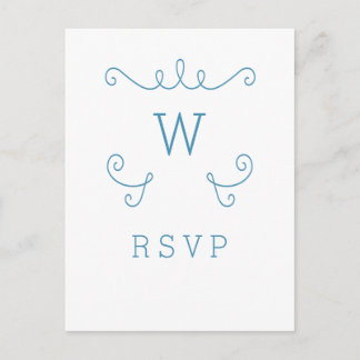 De Invitación Postal Blue Whimsical Flourier Monograma RSVP
