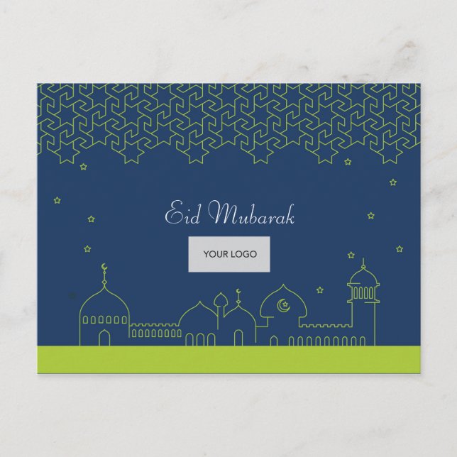 De Invitación Postal Corporativa Eid - Azul y Verde (Anverso)