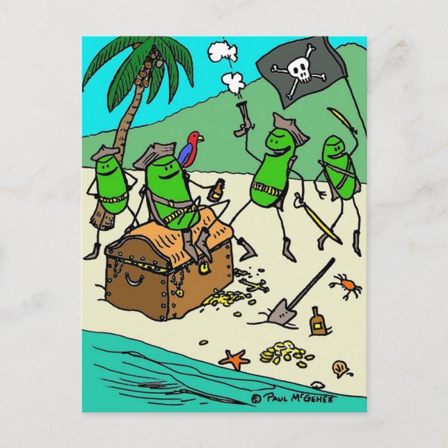 De Invitación Postal Green Weenii "Fiesta Pirata" (Anverso)