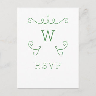 De Invitación Postal Green Whimsical Flourier Monograma RSVP
