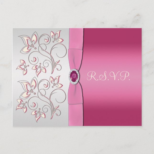 De Invitación Postal R.S.V.P rosa y plateado (Anverso)