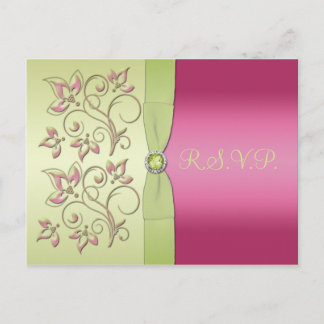 De Invitación Postal R.S.V.P. verde y rosa