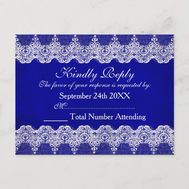 De Invitación Postal real personalizada RSVP Blue Cobalt Lace (Anverso)