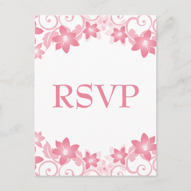De Invitación Postal RSVP con floral simple rosa (Anverso)