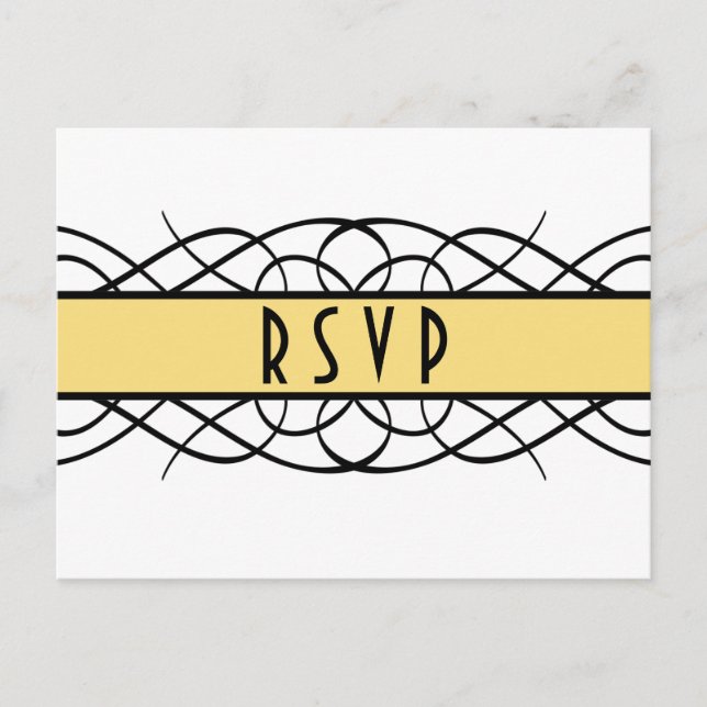 De Invitación Postal RSVP con sabor a deco amarillo (Anverso)