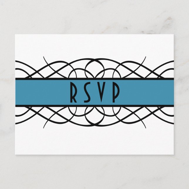 De Invitación Postal RSVP con sabor a deco azul (Anverso)