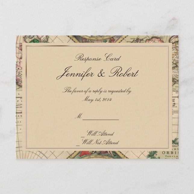De Invitación Postal RSVP del Mapa del Antiguo Mundo (Anverso)